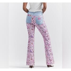 Wrangler X Barbie Pink Print High Rise Boot Cut Jeans Western Flare 28 x 32
